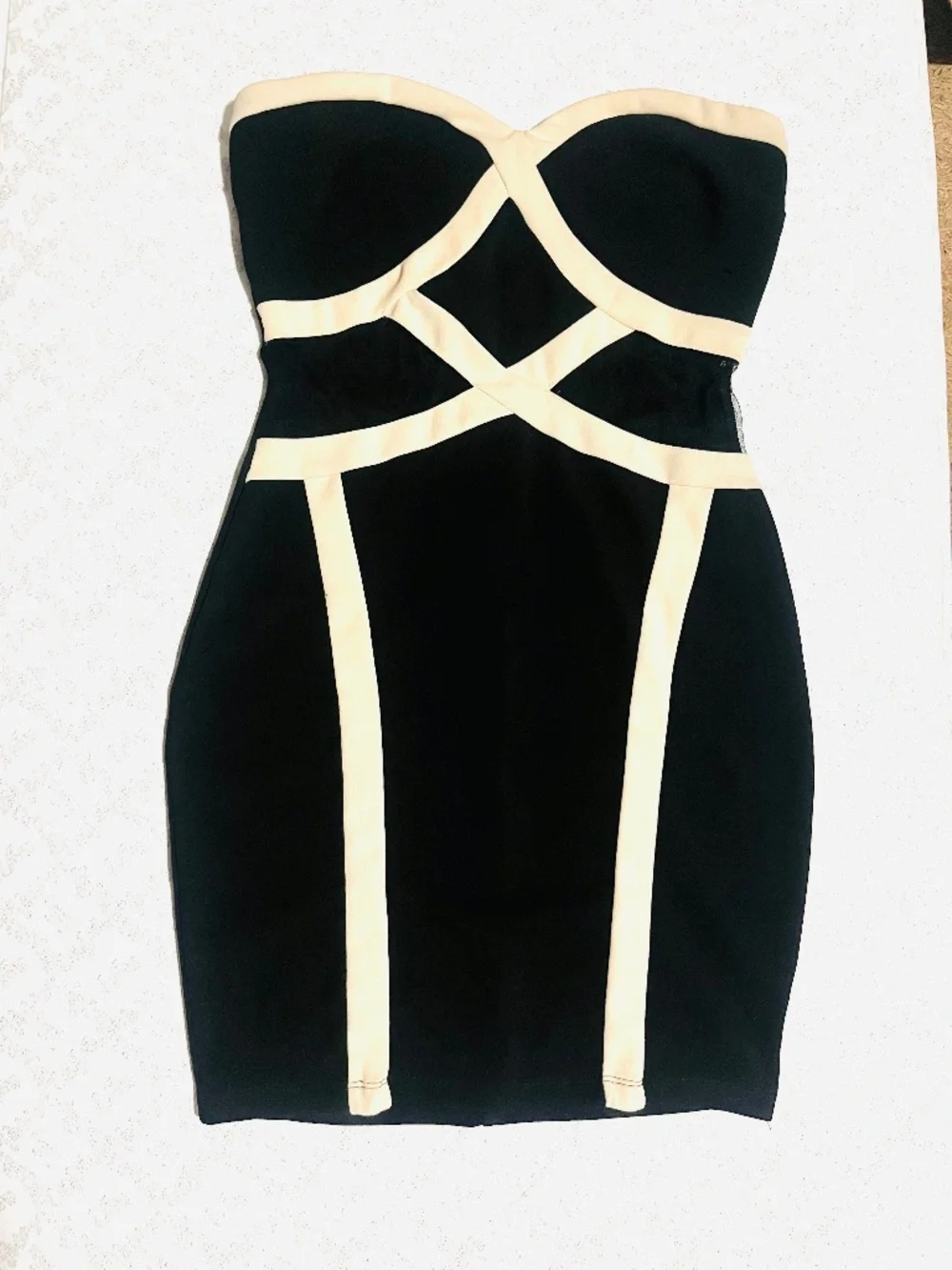Windsor Womens Black Beige Mesh Strapless Bodycon Mini Dress Polyester Size S - Picture 1 of 13